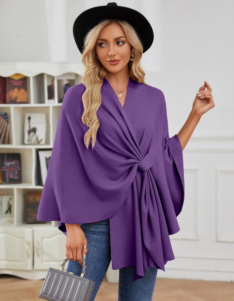 Puli Women's Elegant Shawl Wraps Soft Open Front Poncho Sweater for Spring Fall Winter - Image 3